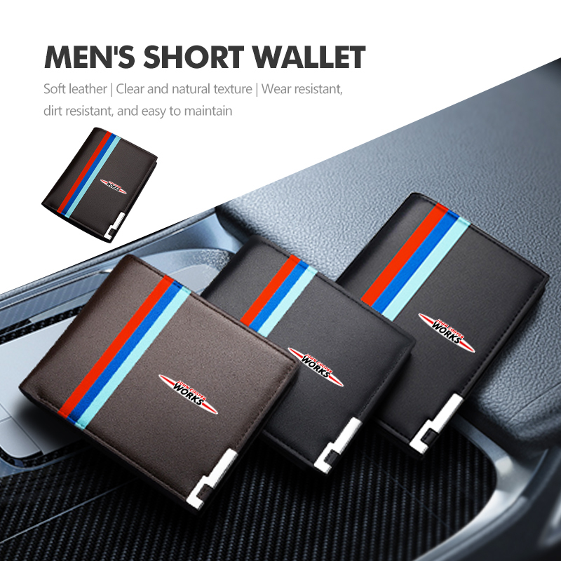 Leather Work For Car - Portefeuille court multifonctionnel pour hommes, porte-monnaie,