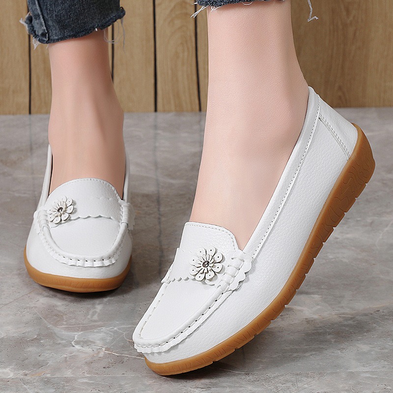 Leatherwork Flowers - Mocassins en cuir de couleur unie